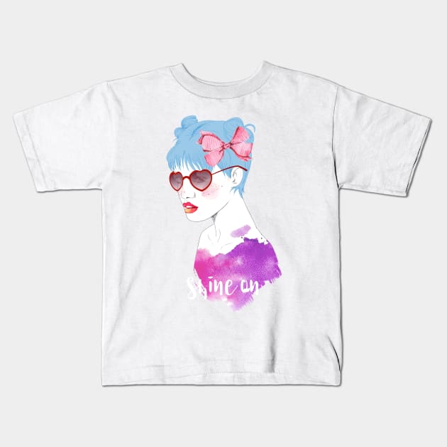 Shine On Girl Kids T-Shirt by goldstarling